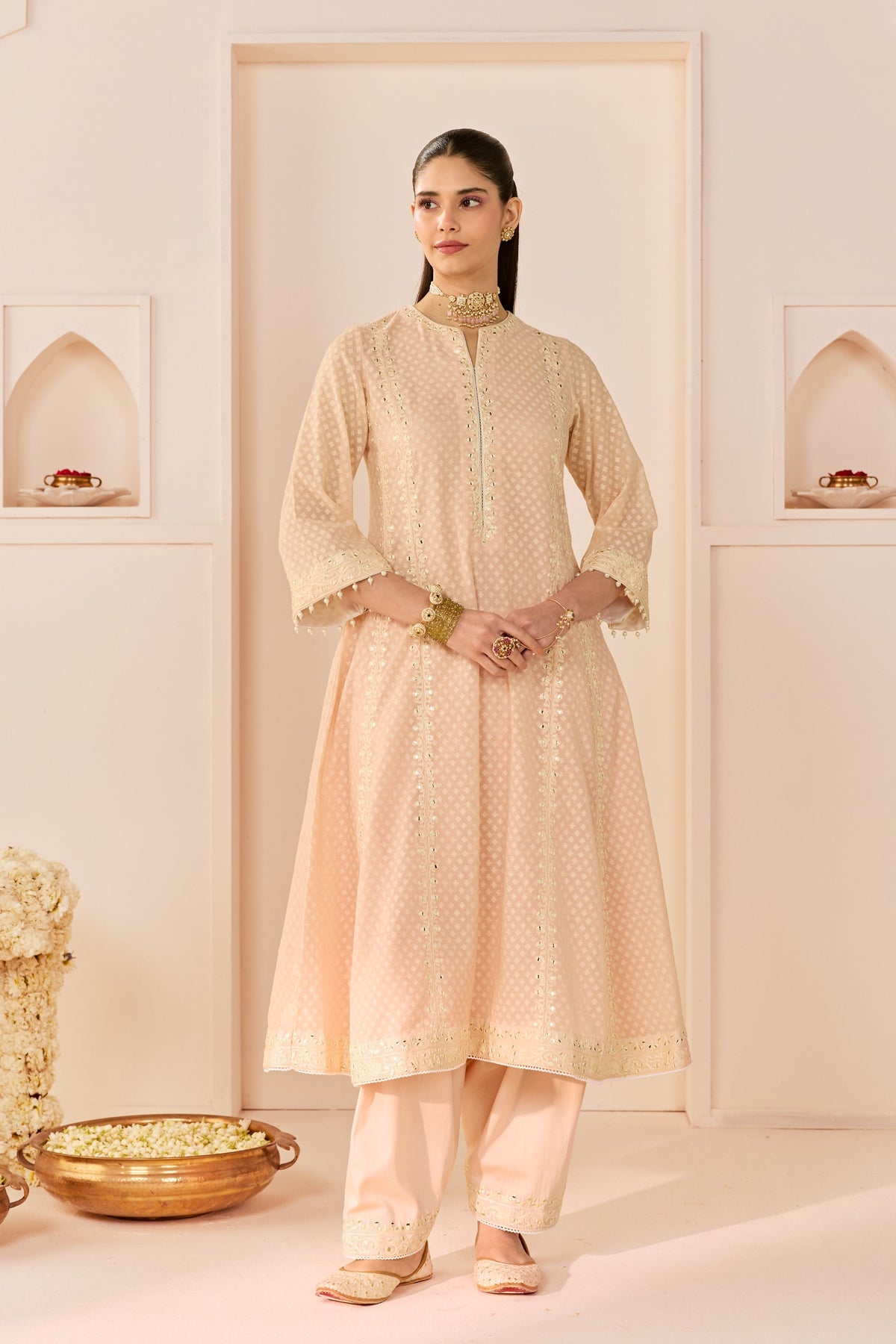 Firdaus Carnation Pink Long Kalidaar Chauga Set