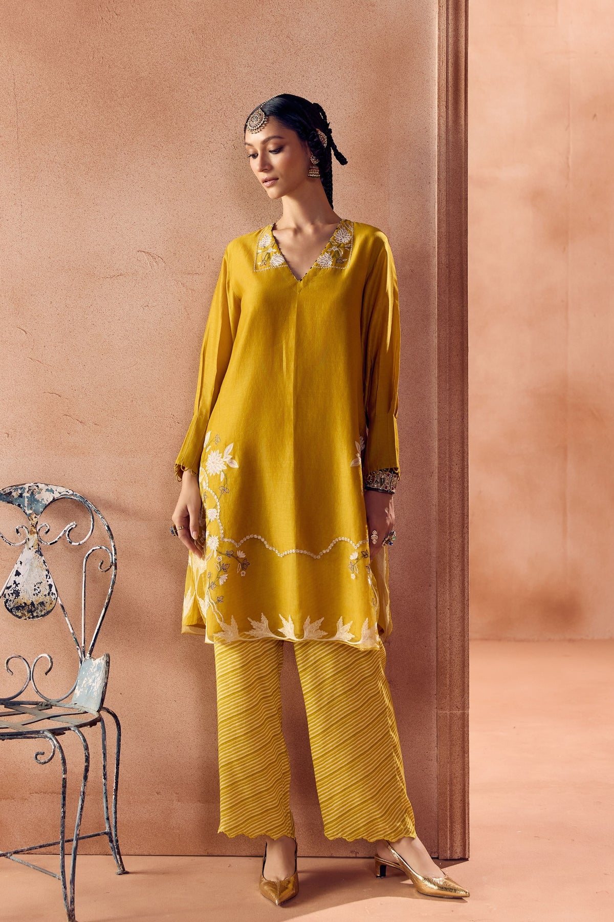 Mustard Embroidered Kurta Set