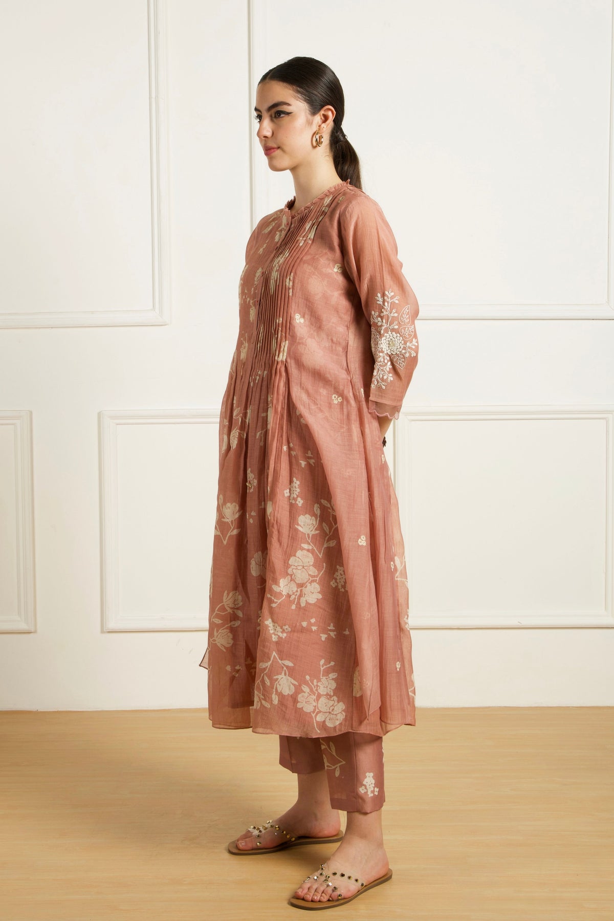 Almond Pleated Tunic With Pants