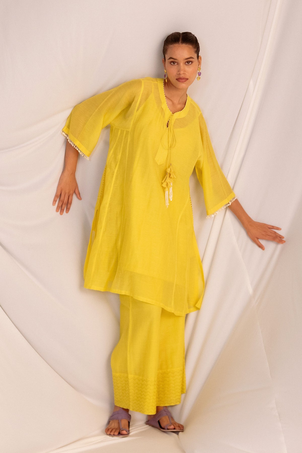 Lime Green Embroidered Tunic Set