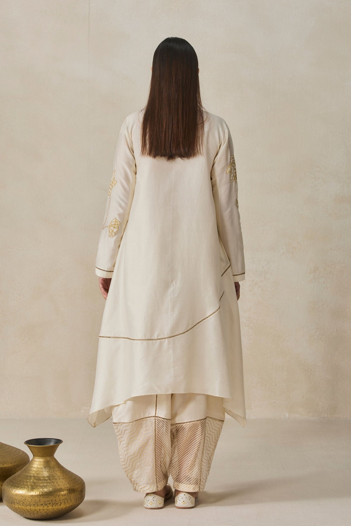 Assmmetrical Chanderi Kurta With Pants Set