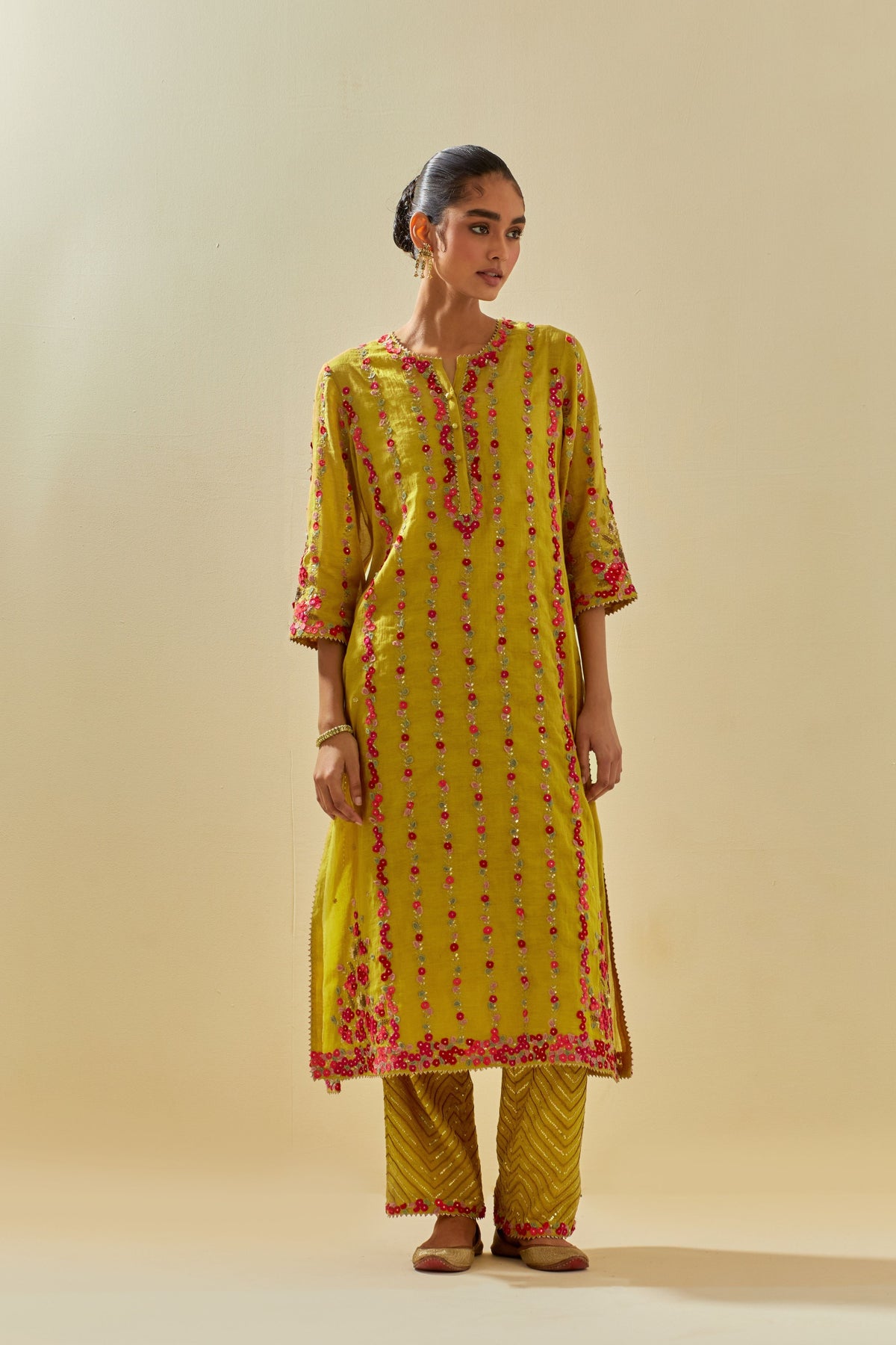 Yellow Applique Kurta Set