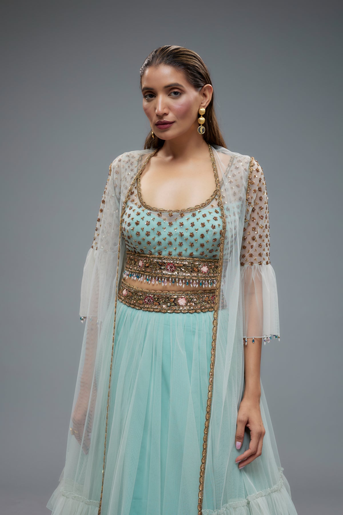 Sky Blue Cape Lehenga Set