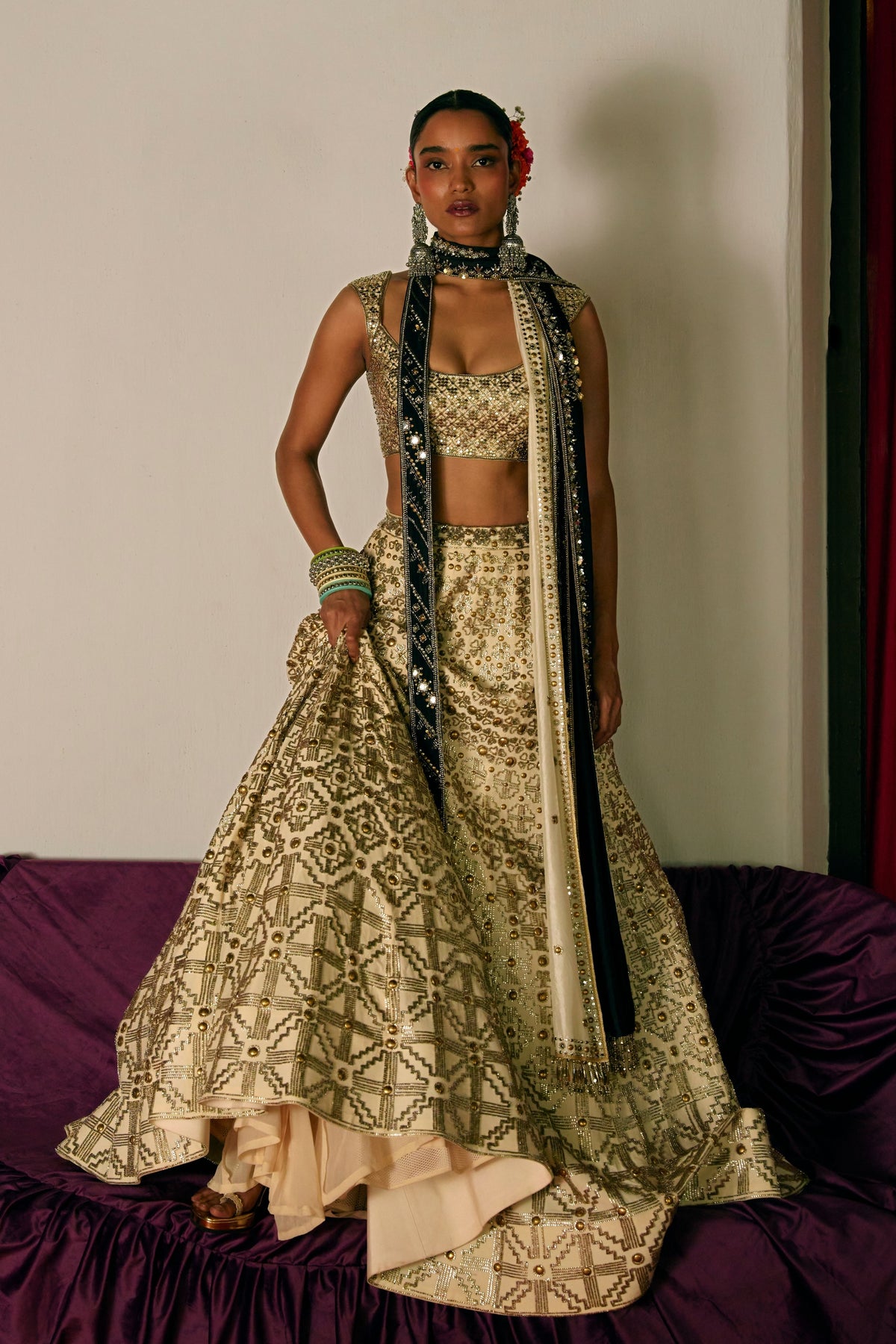 Ivory Mukaish Lehenga Set
