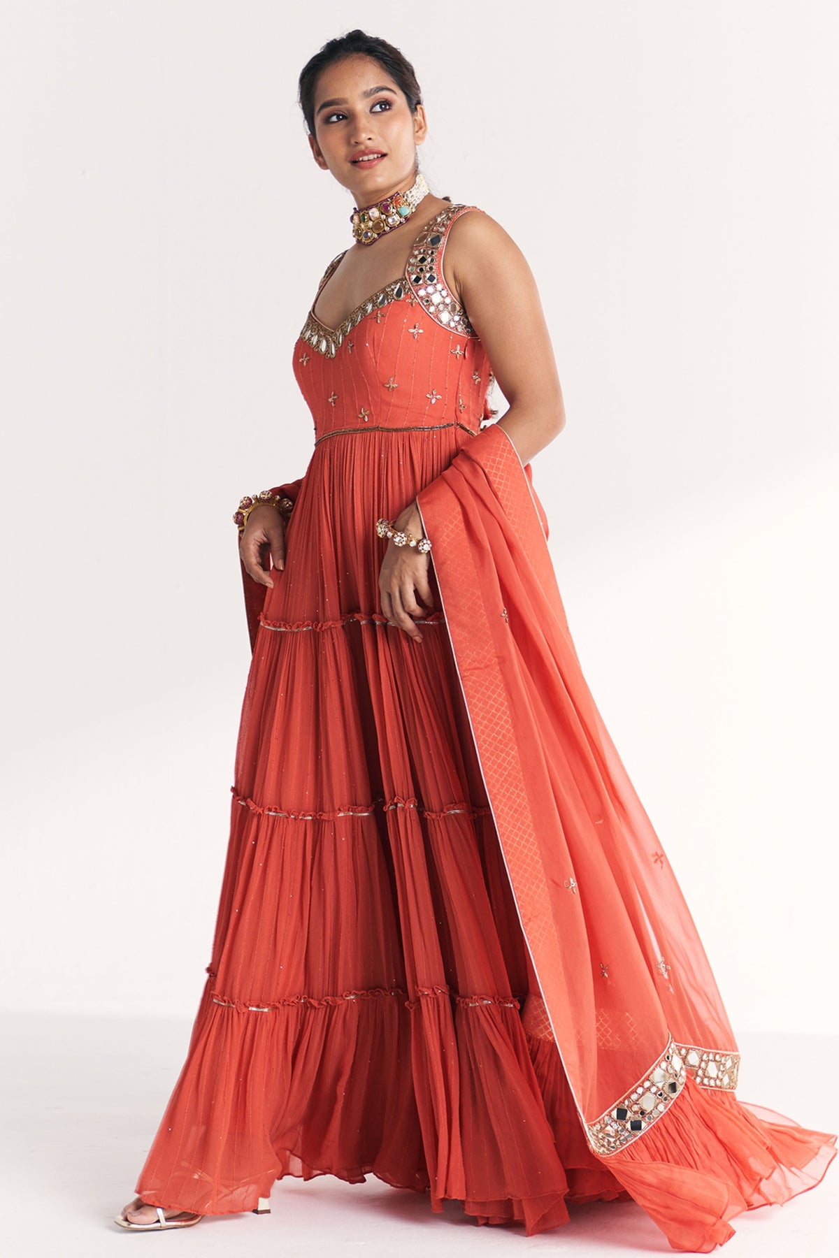 Safar Tangerine Anarkali