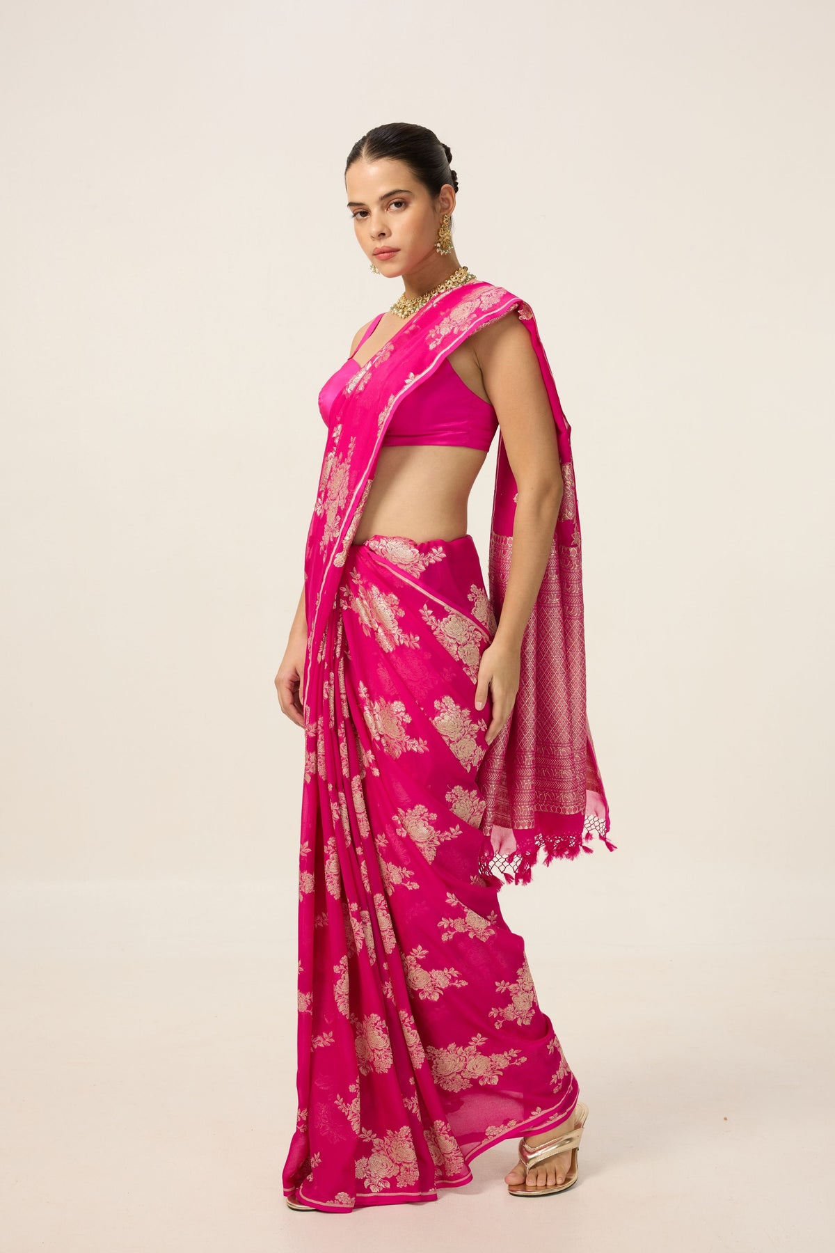 Hot Pink Chiffon Saree