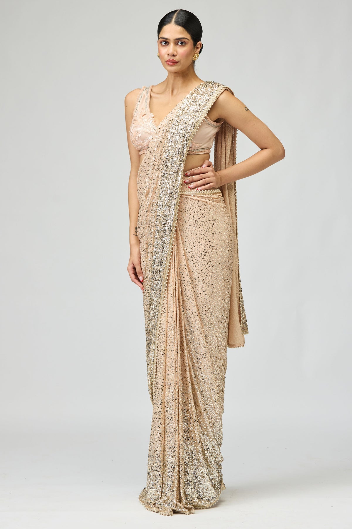 Peach Silk Ggt Saree Set