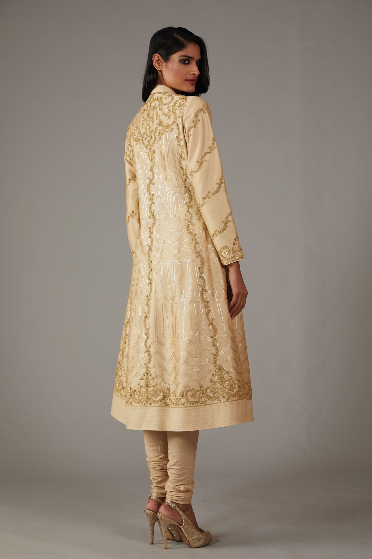 Beige Chanderi Anarkali Set