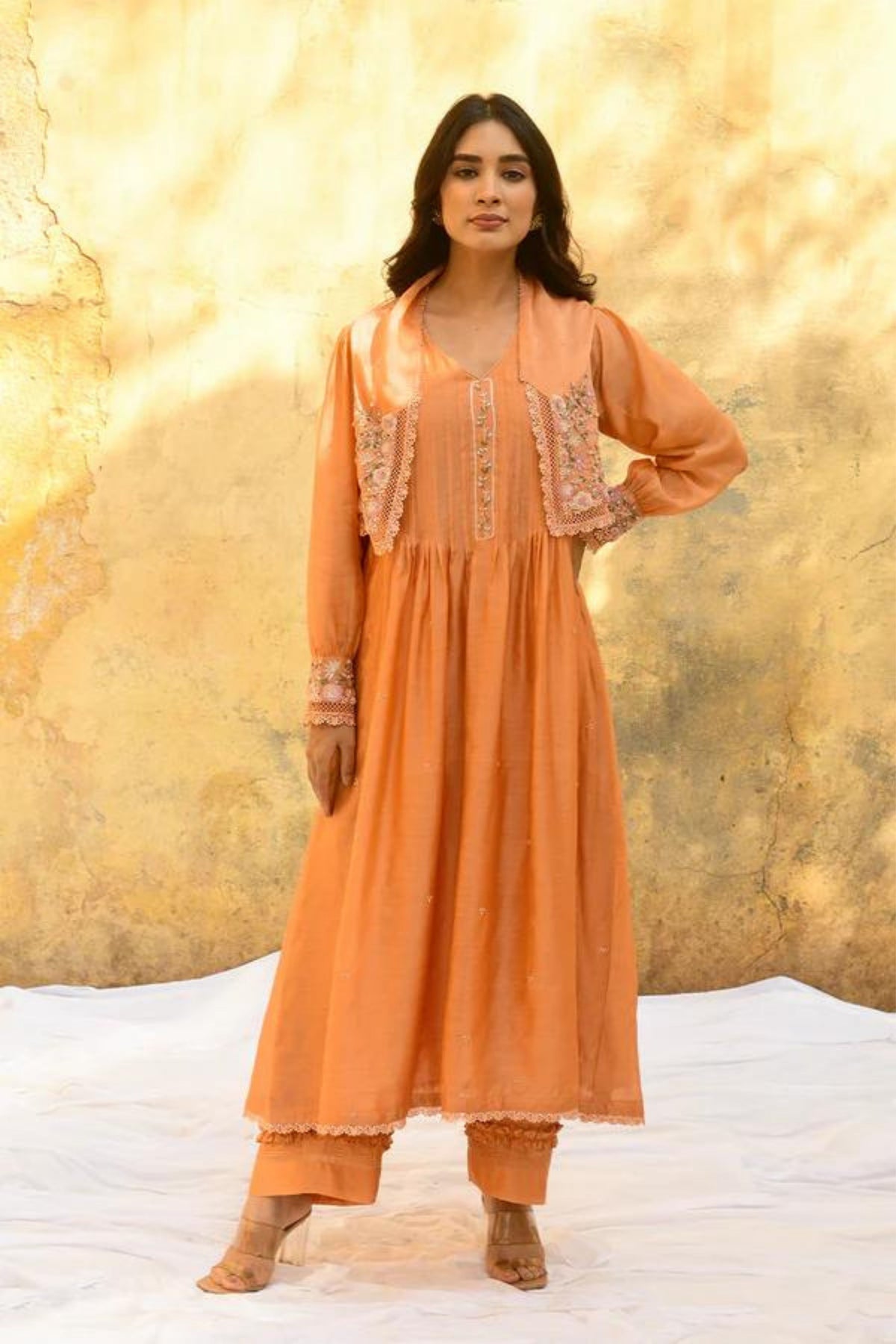 Peach Mystic Knot Jacket Kurta Set