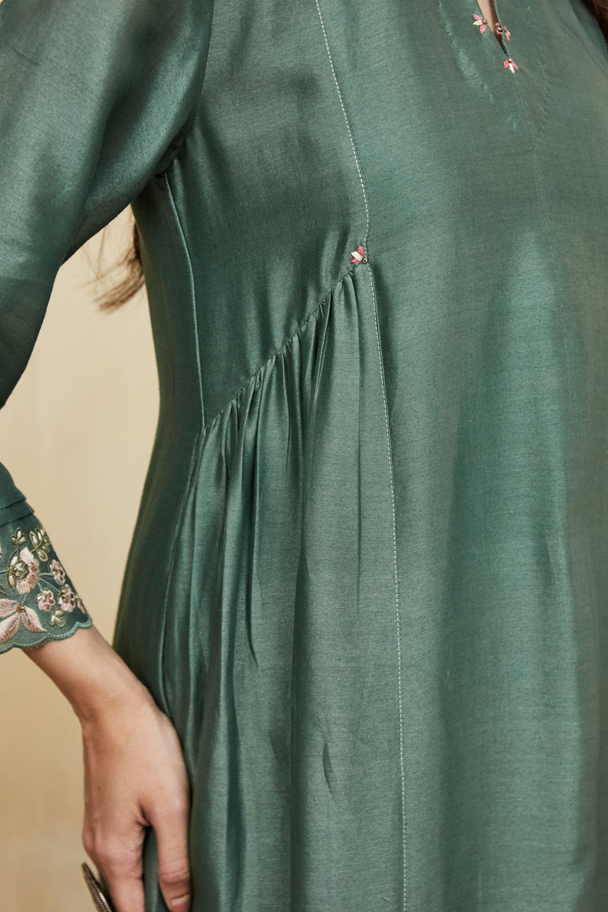 Green Floral Embroidered Nadia Kurta