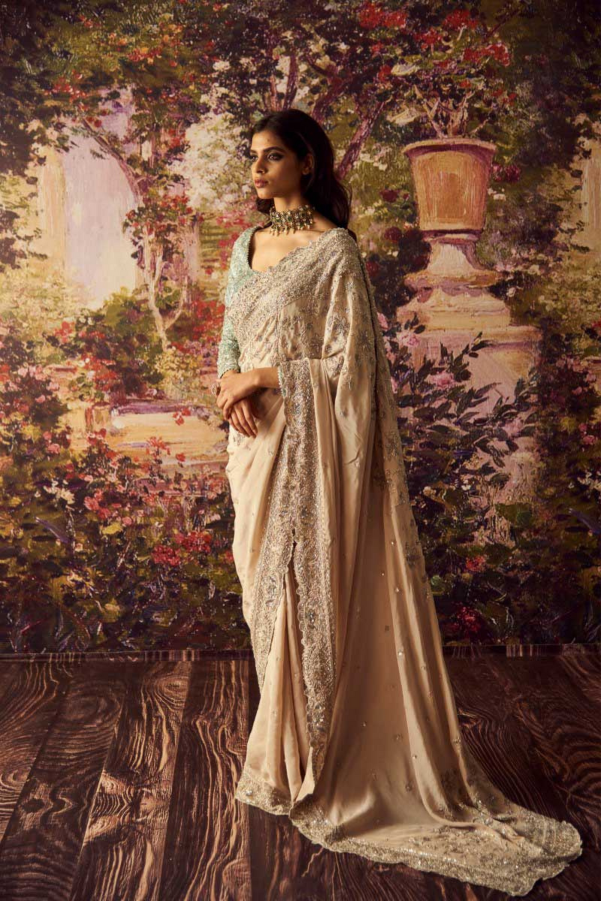 Ivory Heavy Embroidered Saree Set