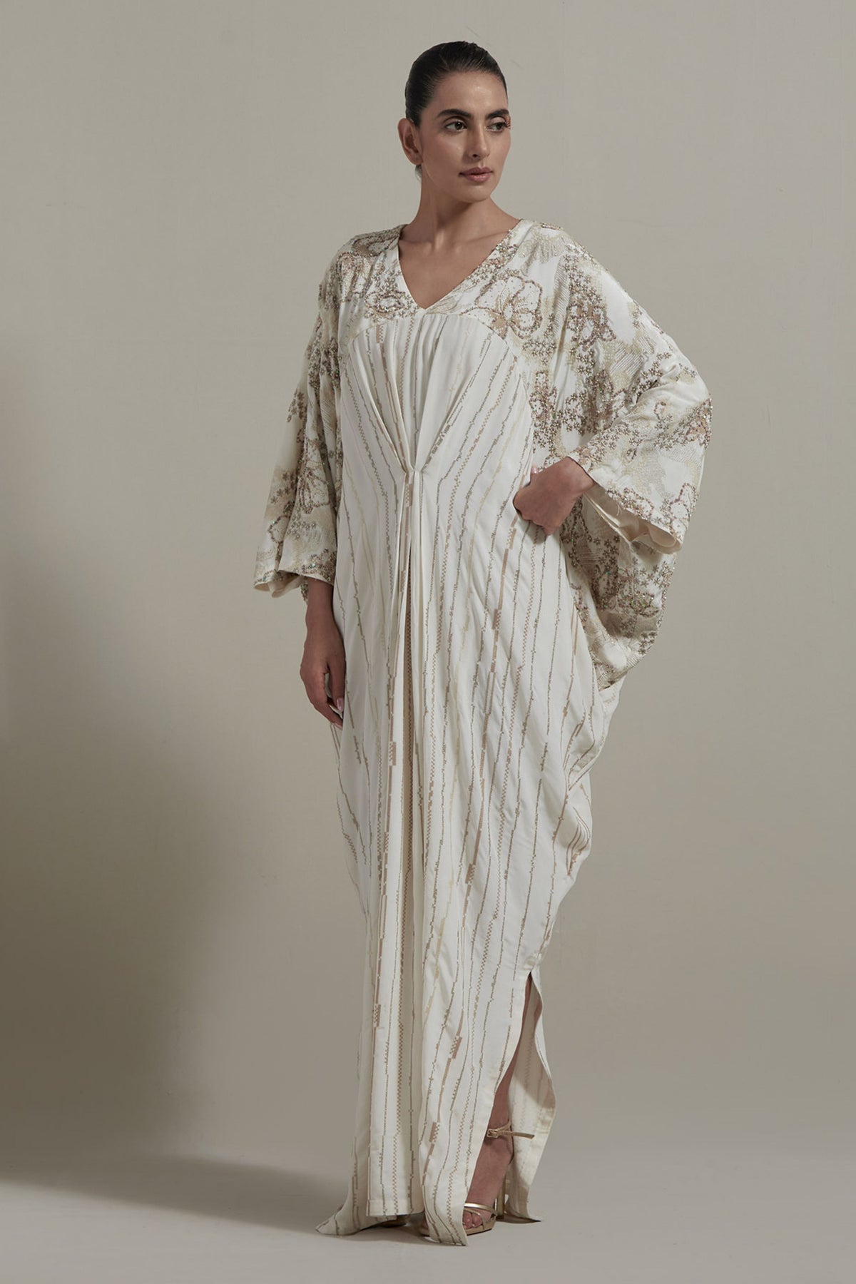 Ivory Embroidered Sleeves Kaftan