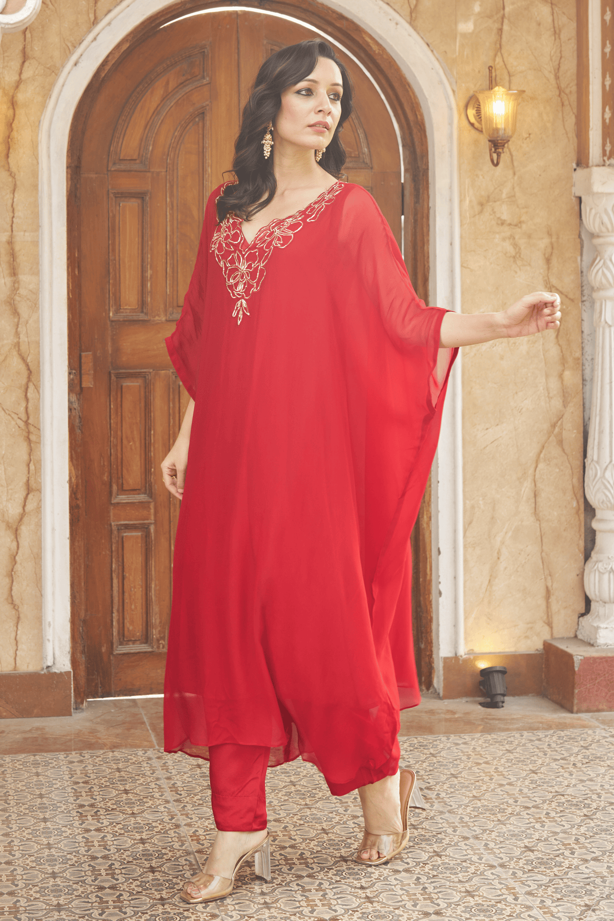 Ruya Red Kaftan Set