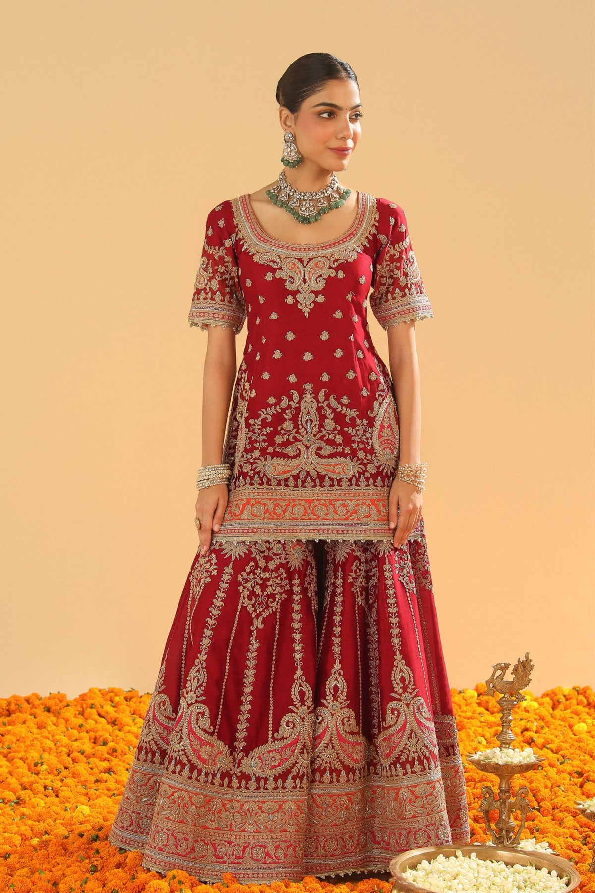 Deep Red Sharara Set