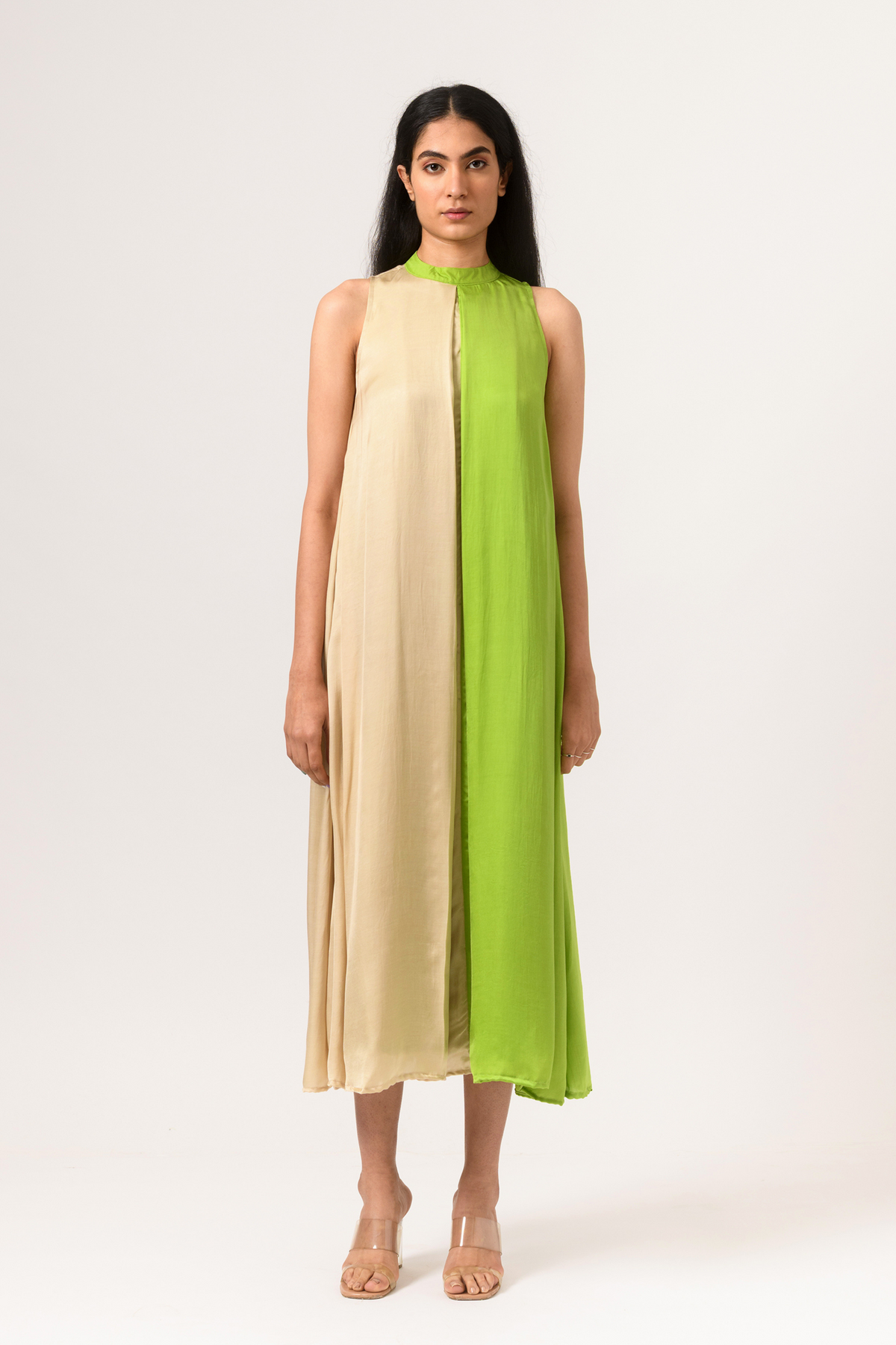 Ecru green halter neck dress