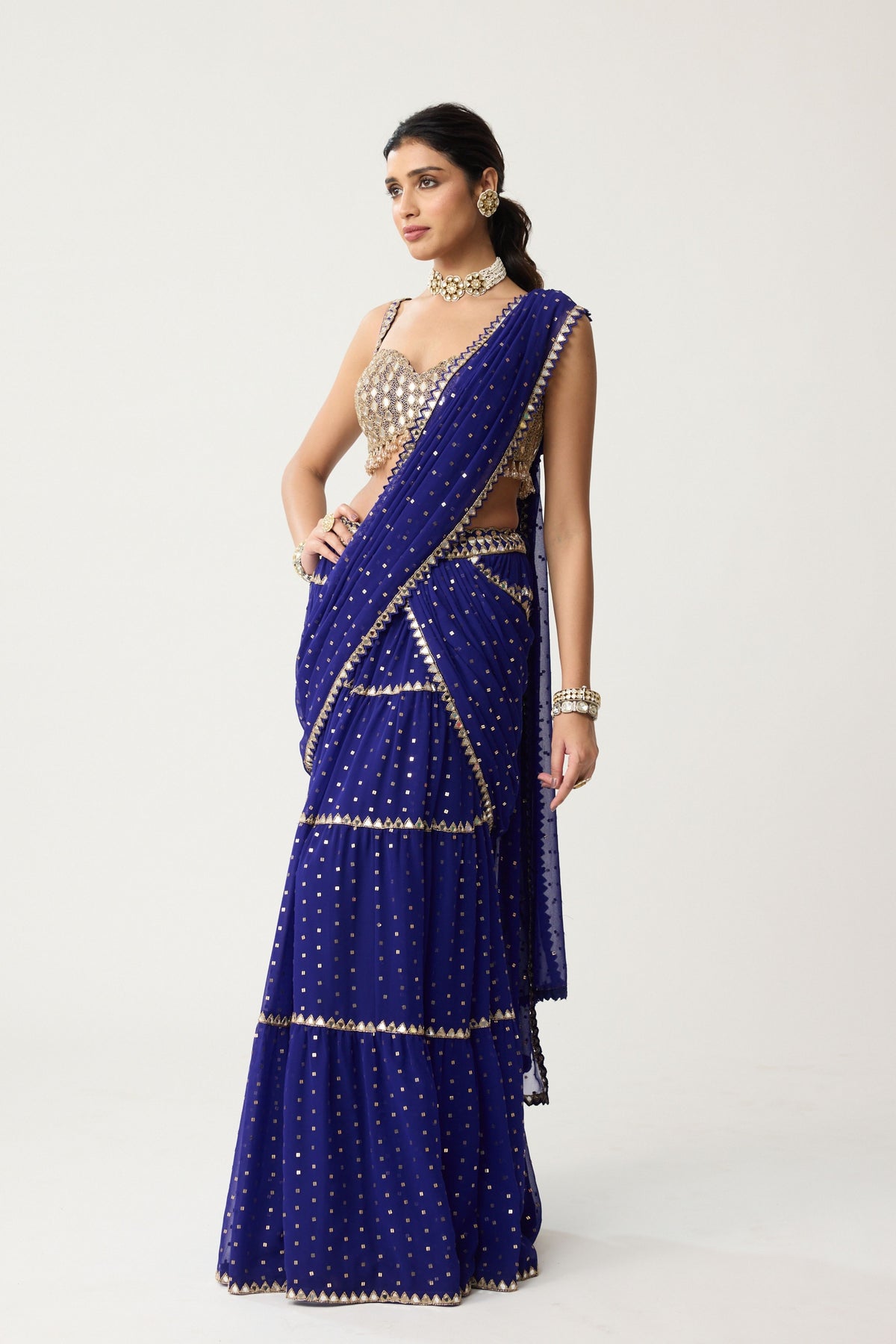 Persian Blue Multi-tier Saree Set