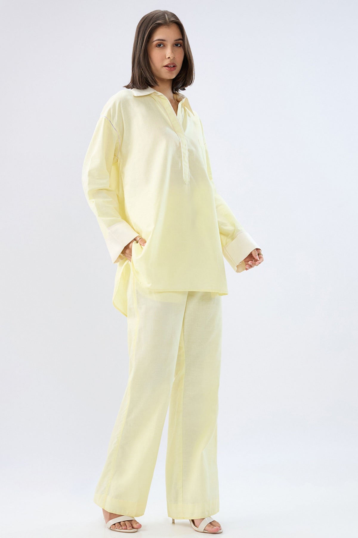 Yellow Kurta Shirt Style Co-ord Set