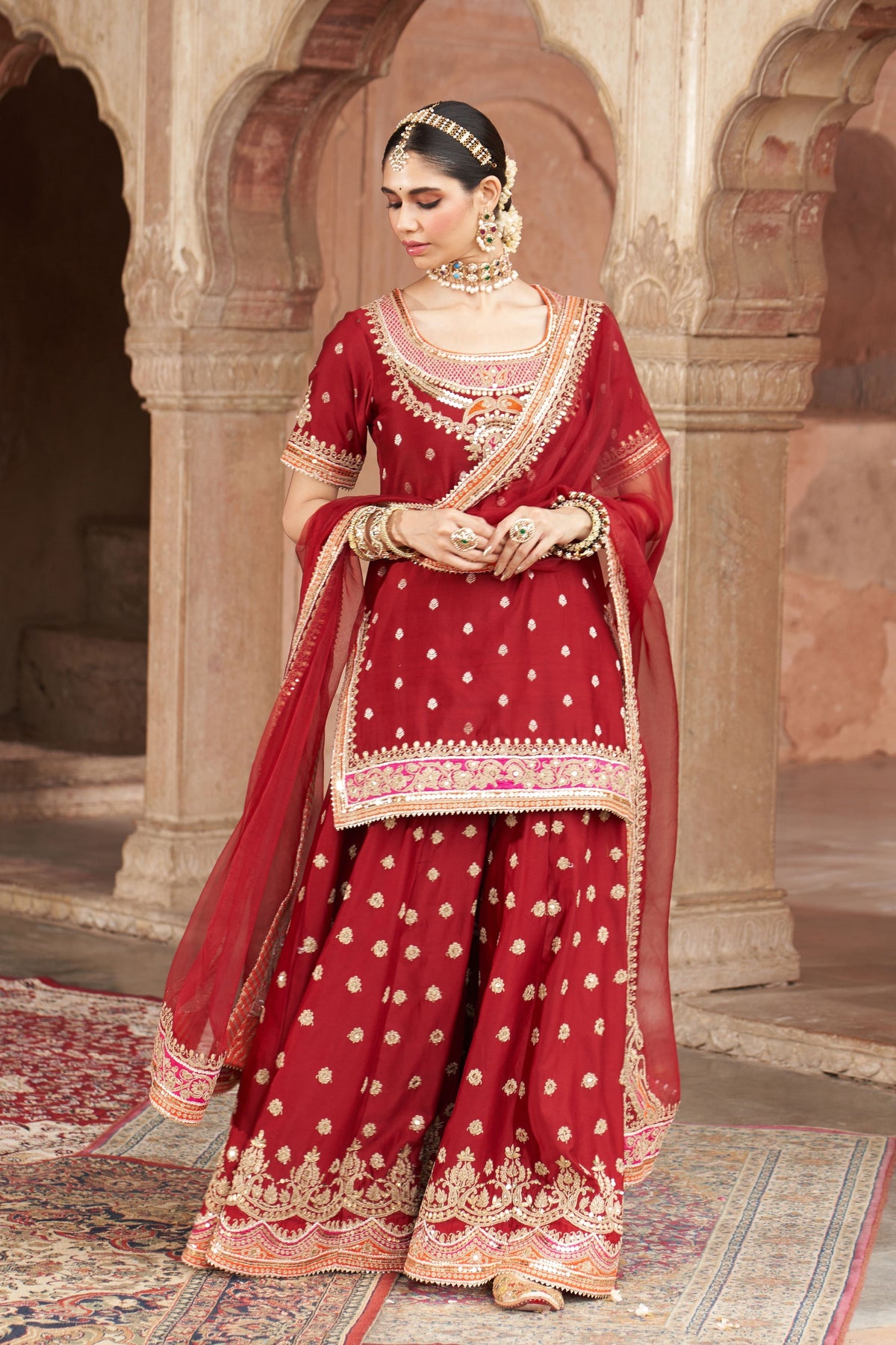 Samreen Red Sharara Set