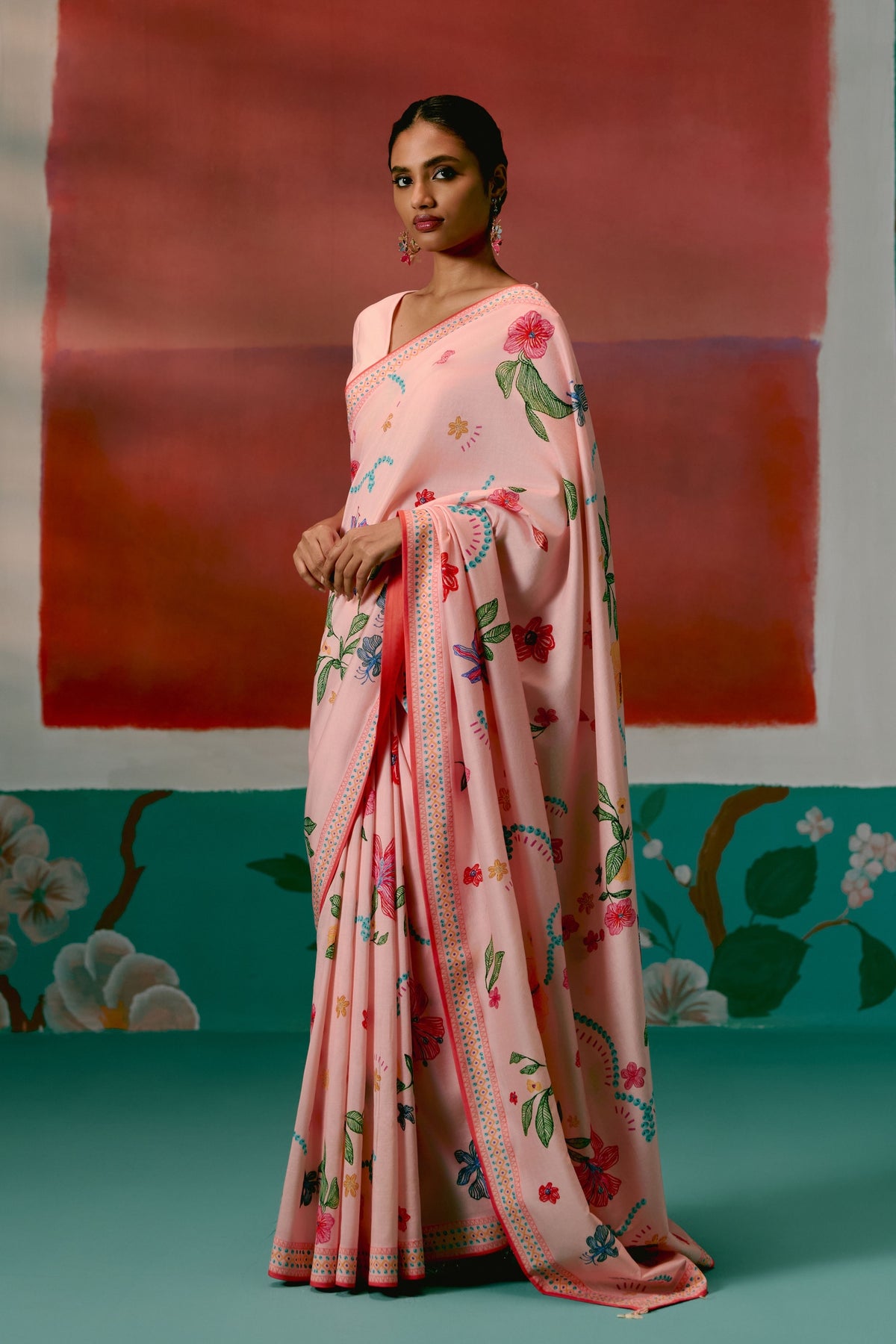 Dusty Pink Floral Saree
