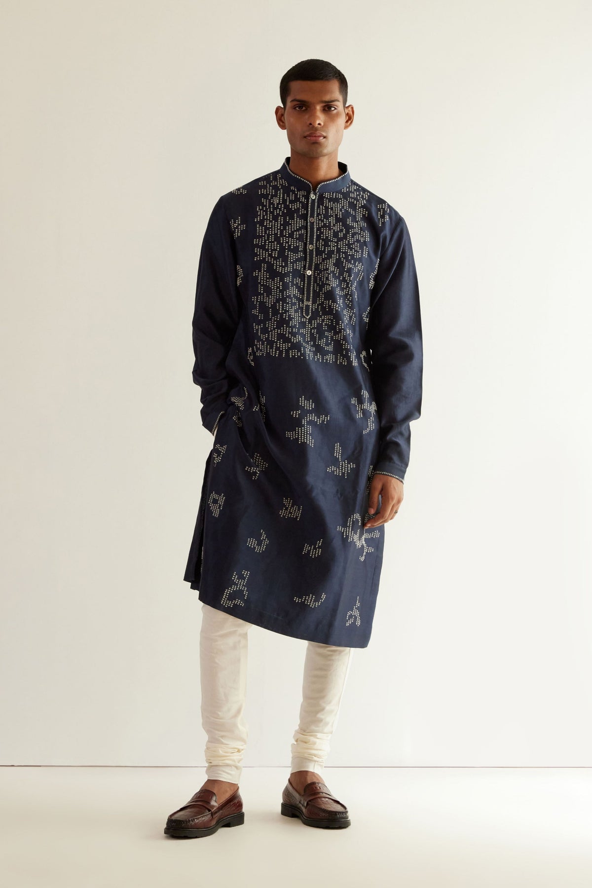 Camo Block V-notch Embroidery Kurta Set