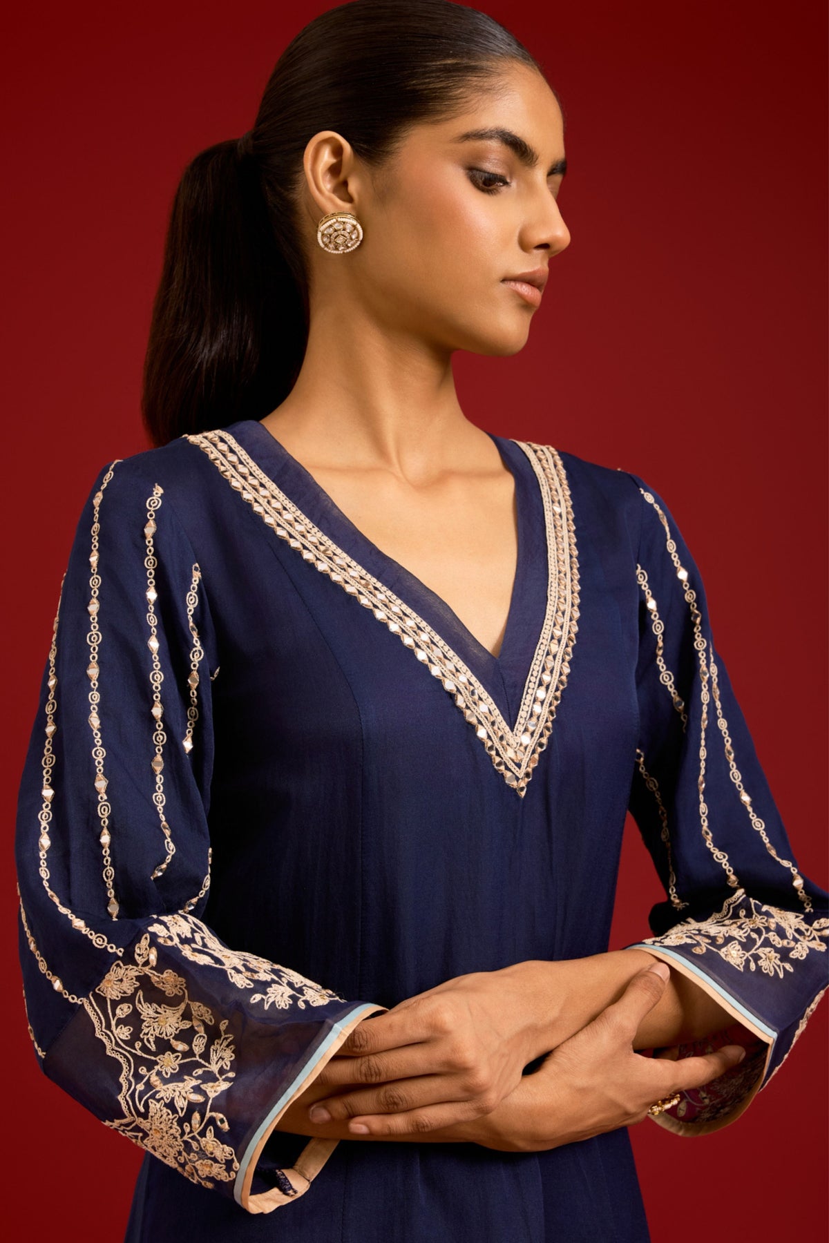 Navy Blue Embroidered Kurta Set