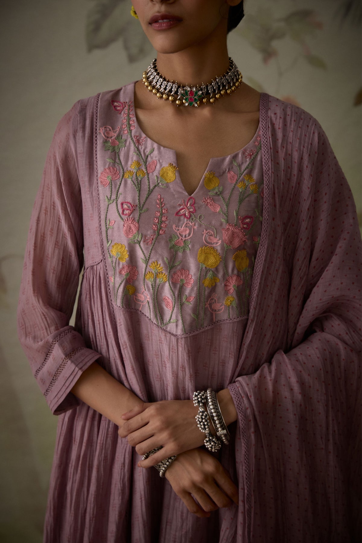 Mauve Block Printed Kurta Set