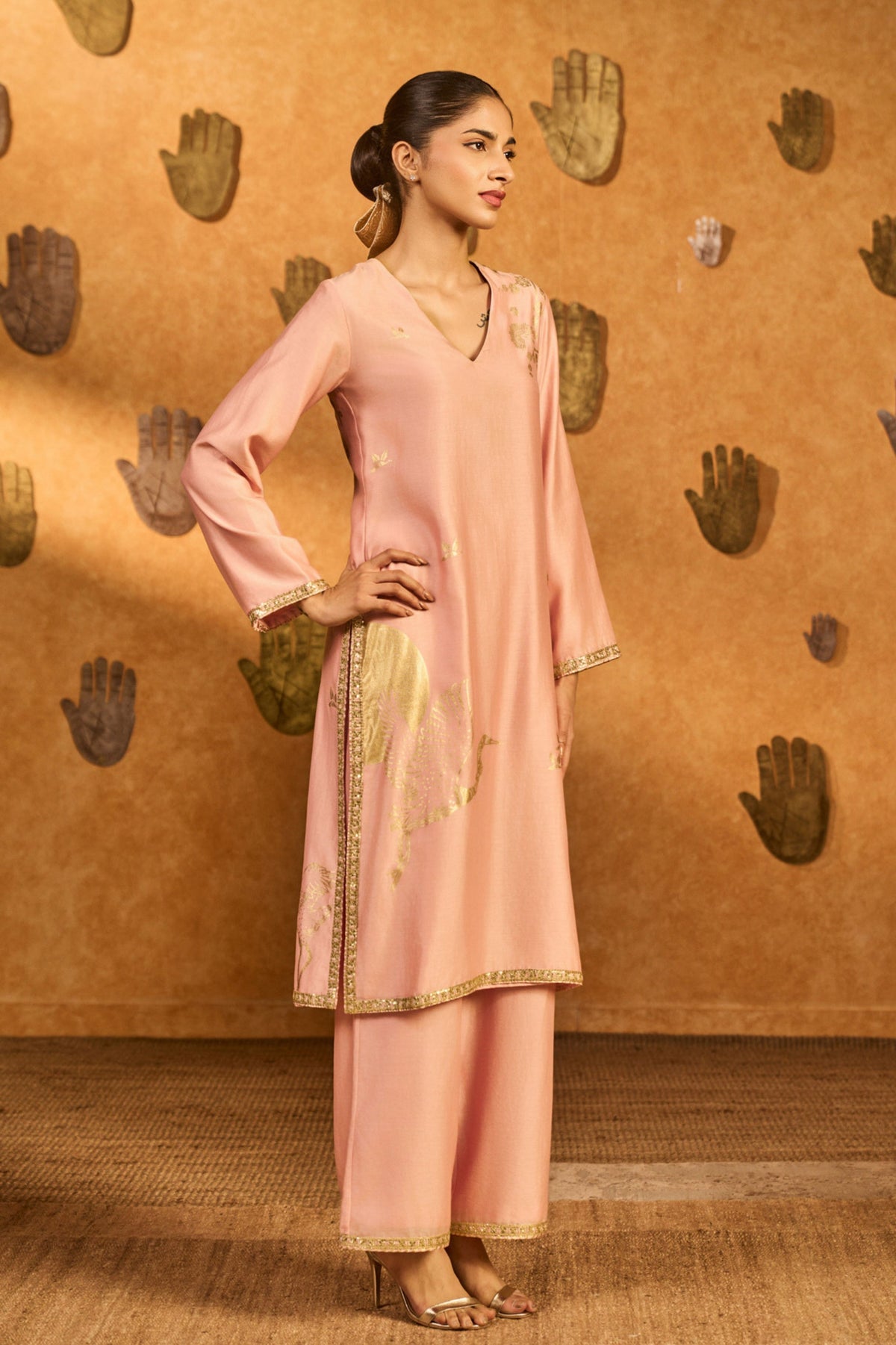 Baby Pink Crane Kurta Set
