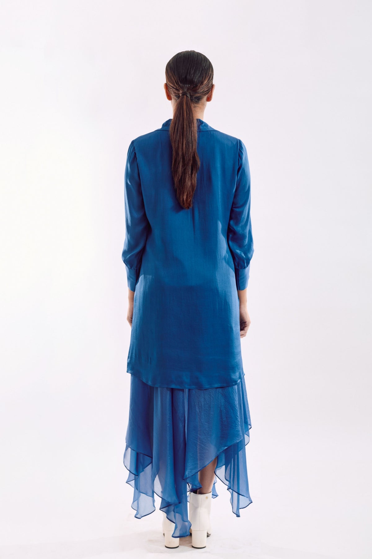 Blue Organza Jacket  Dress Set