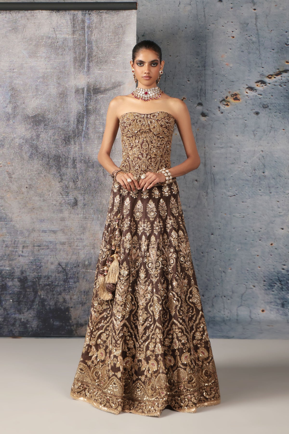 Brown Corset Lehenga Set