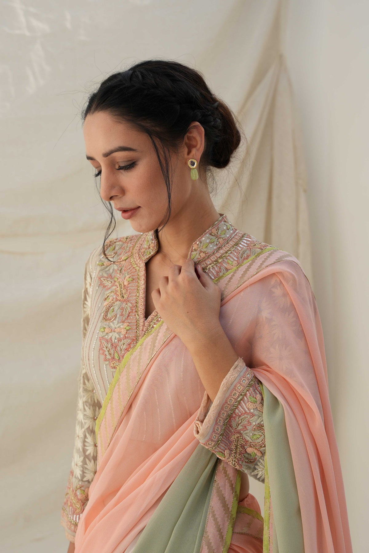 Pista Green Saree Set