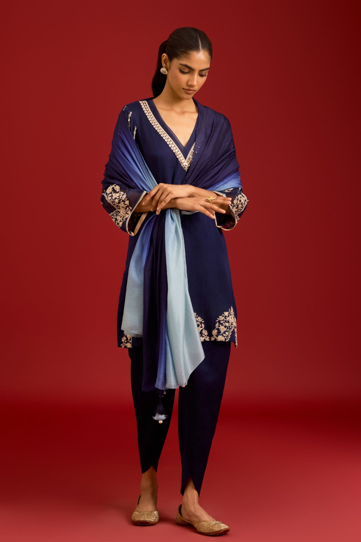Navy Blue Embroidered Kurta Set