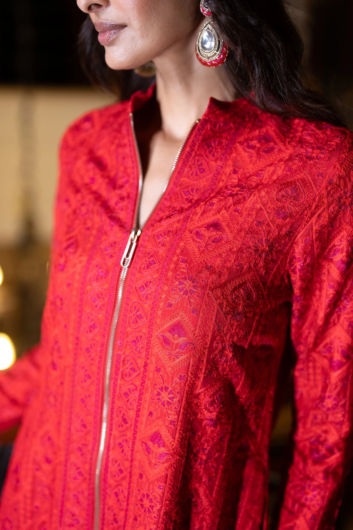 Embroidered Zip Front Jacket