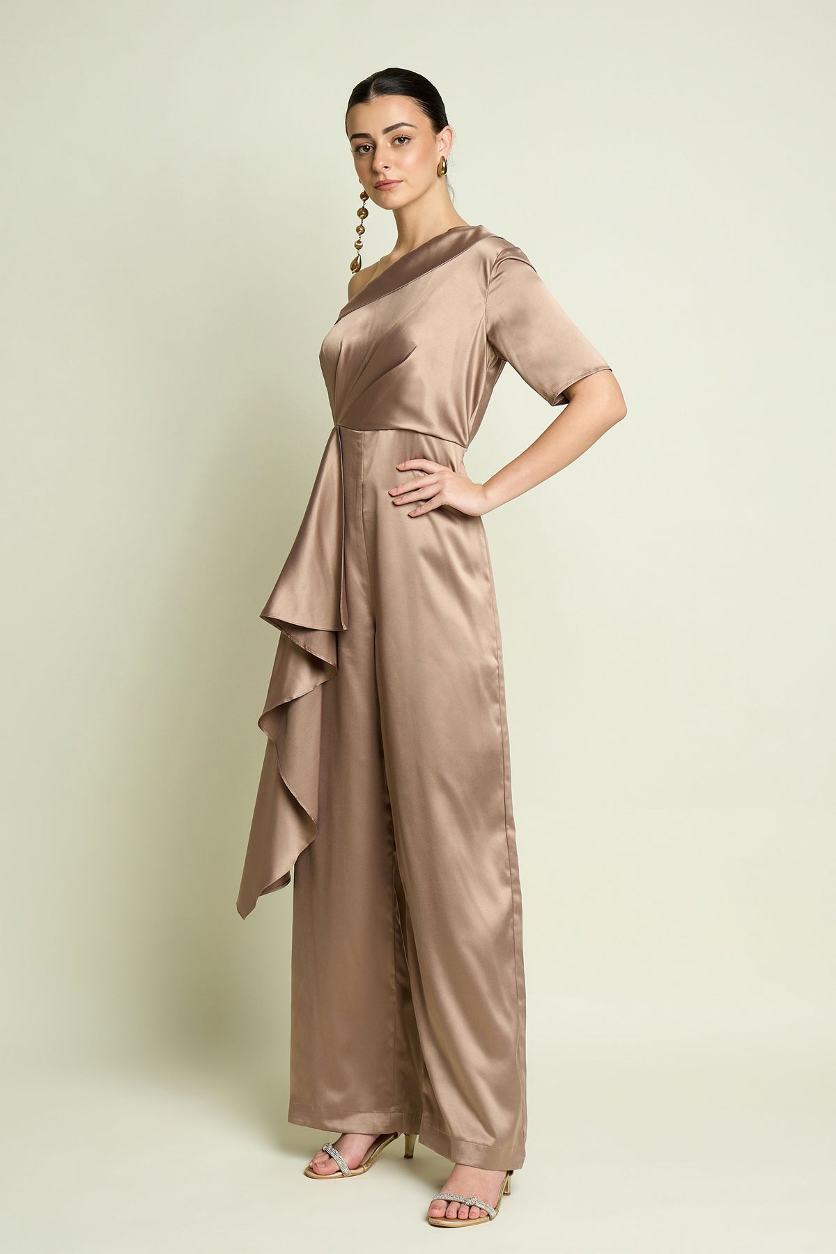 Champagne One Shoulder Jumpsuit