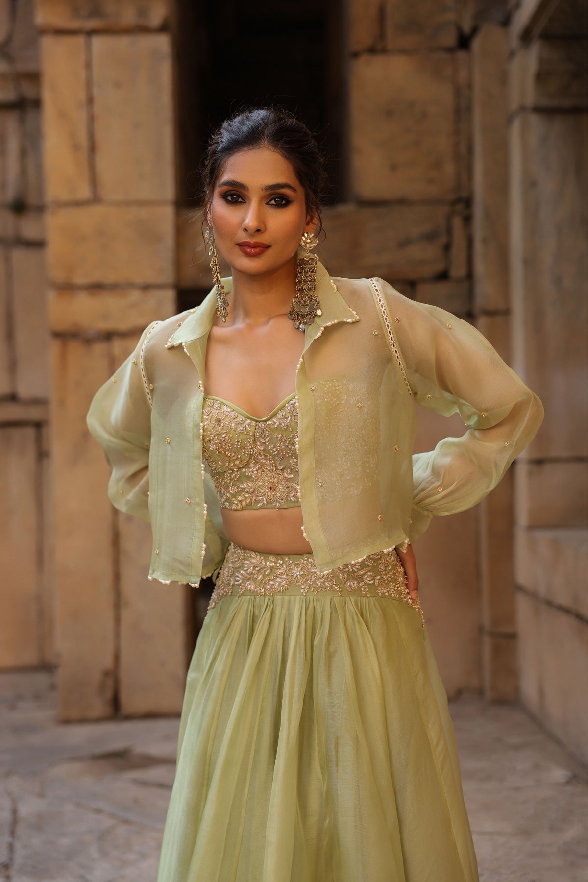 Vaayu Green Jacket Lehenga Set