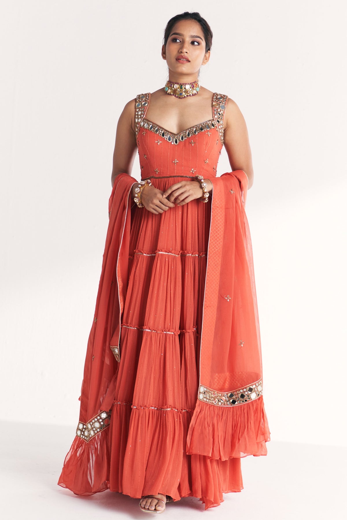 Safar Tangerine Anarkali