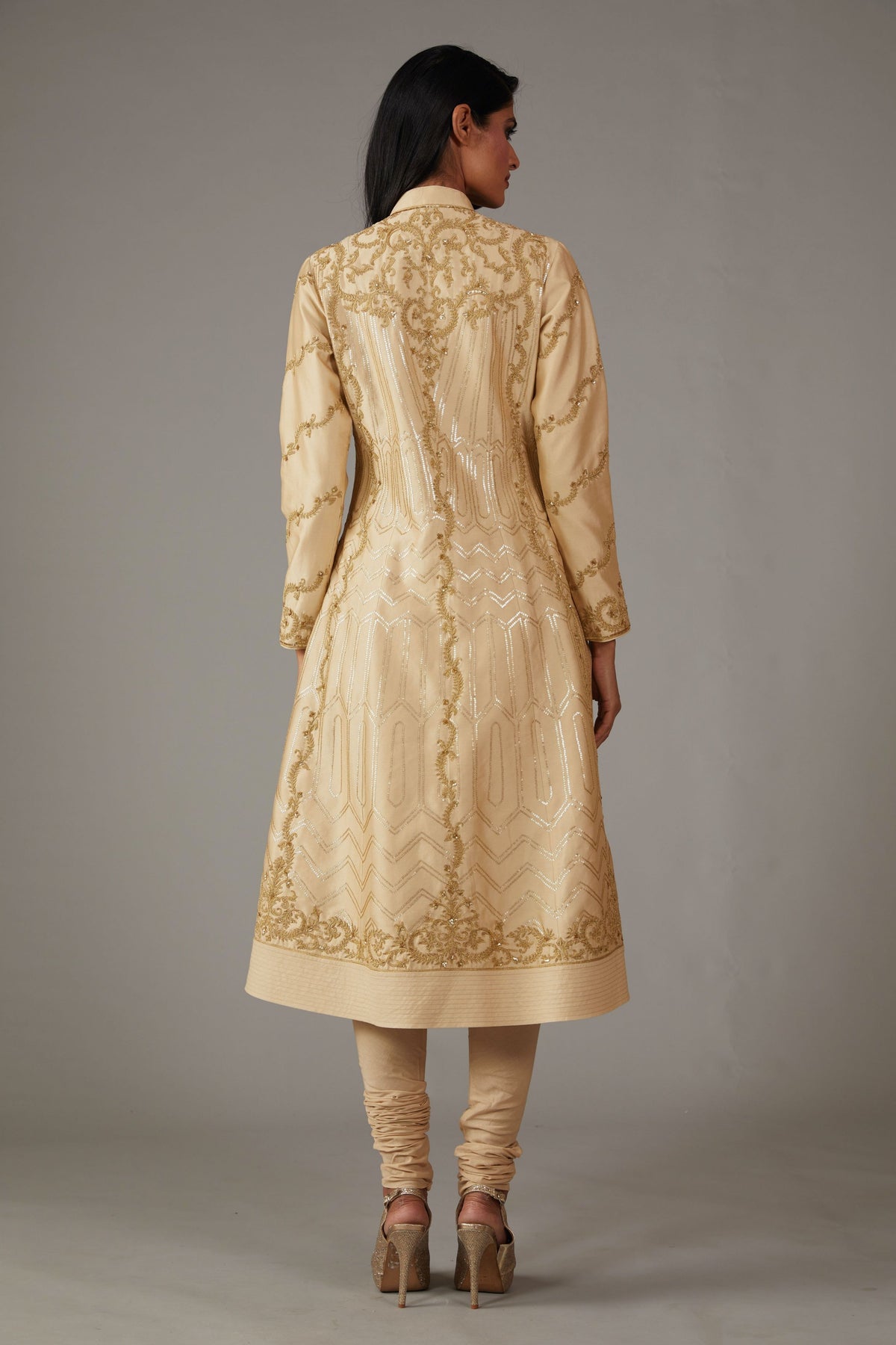 Beige Chanderi Anarkali Set