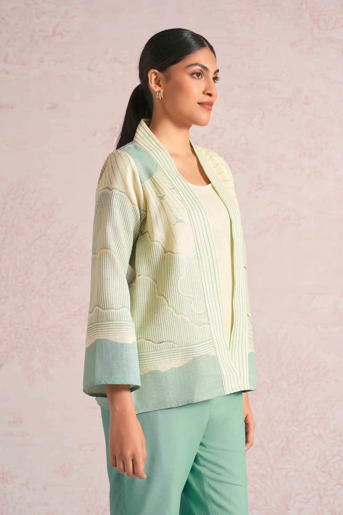 Silver Sea Green Jacket Set