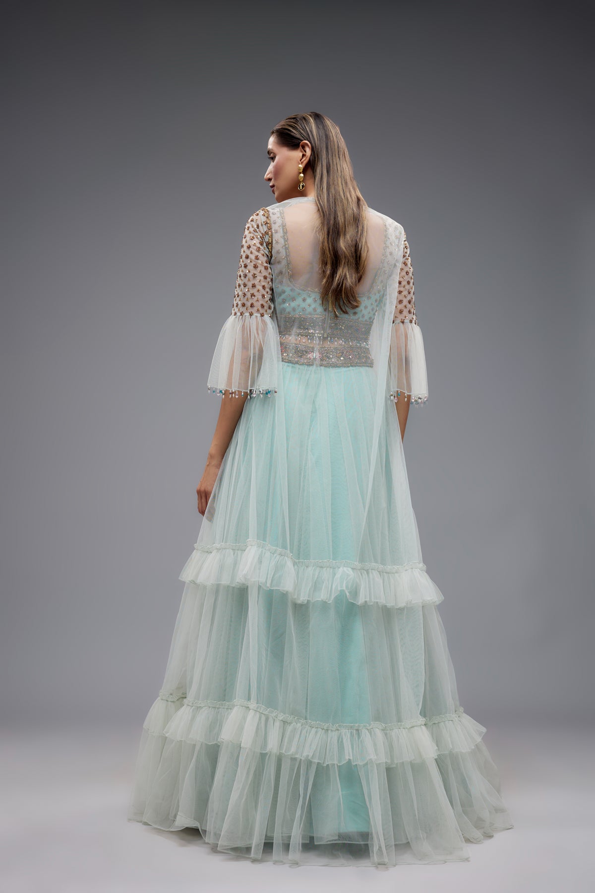 Sky Blue Cape Lehenga Set