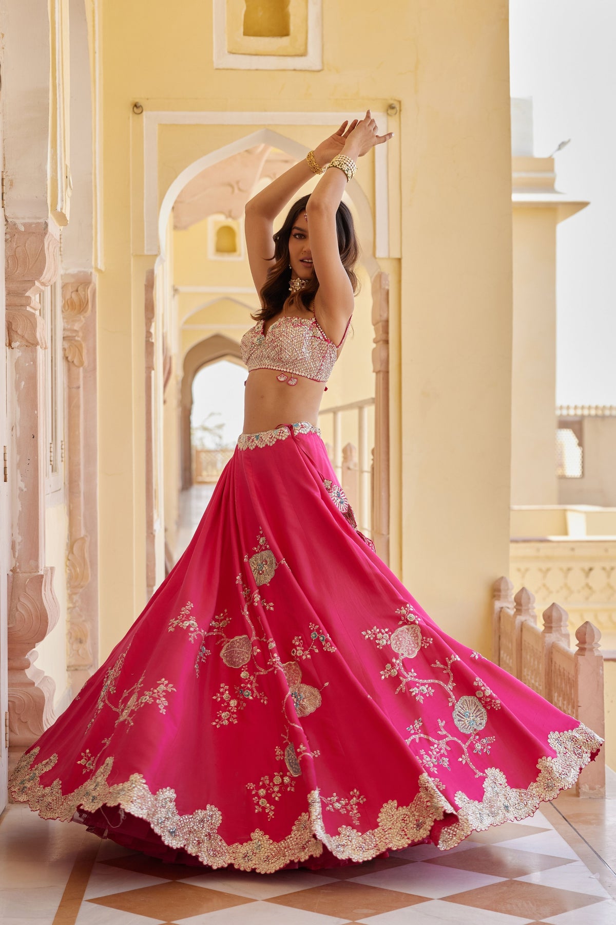 Dark Fuchsia Embroidered Lehenga Set