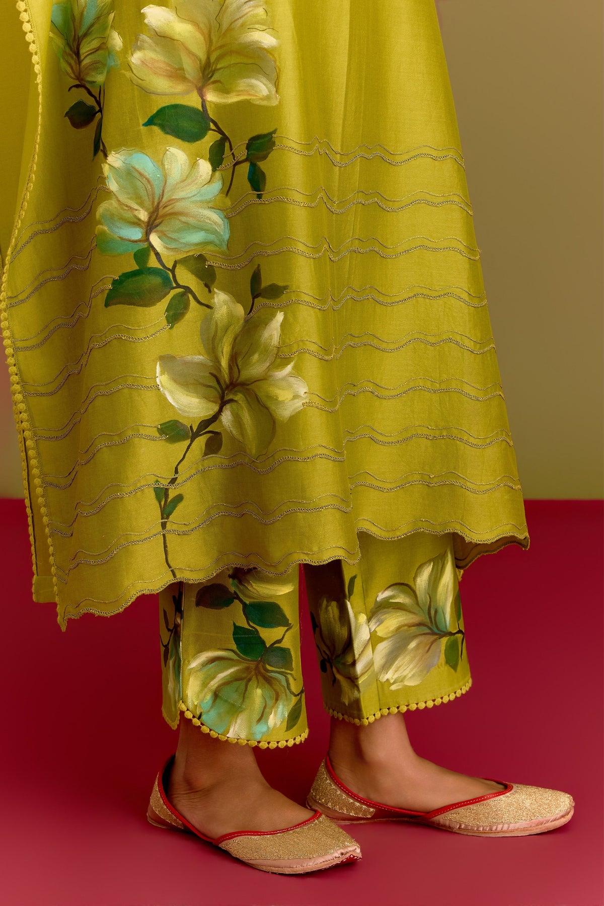 Green Hand Paint Kaftan Set