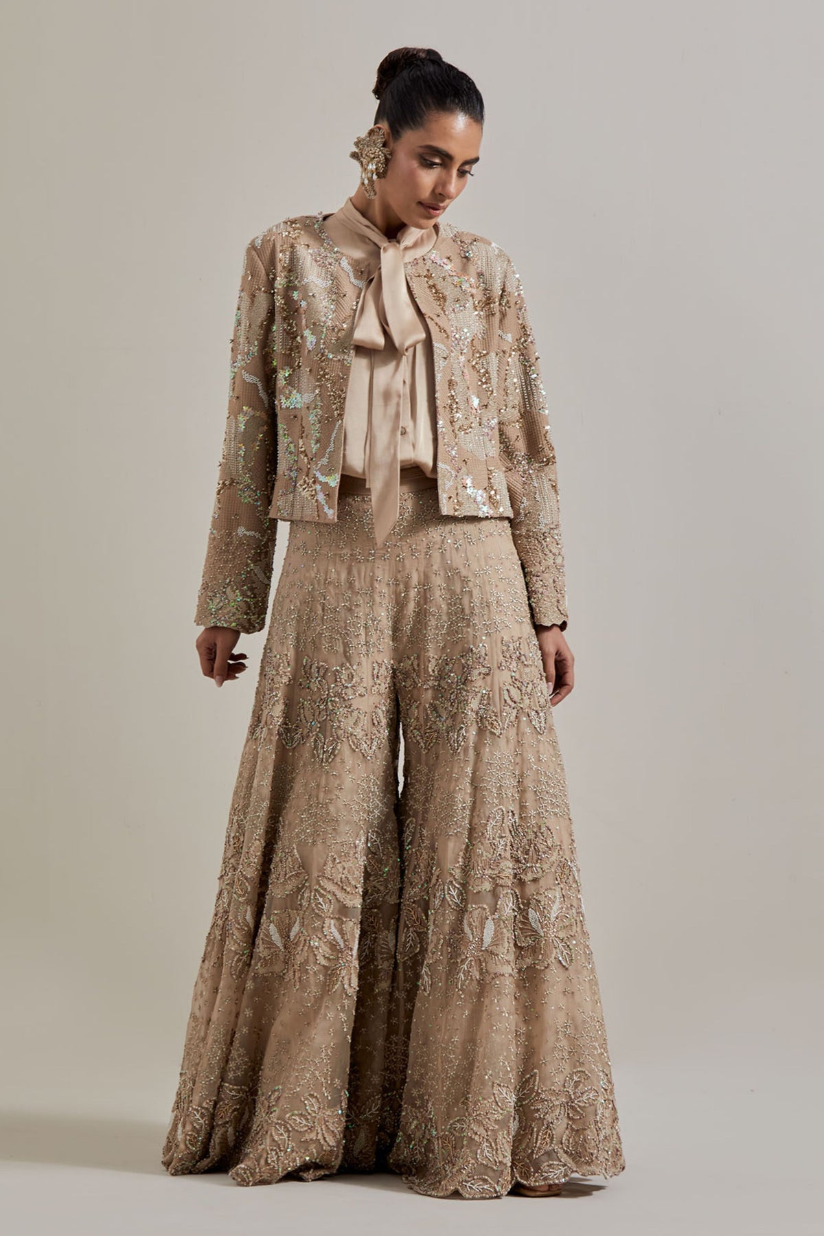 Satin Jacket Sharara Set