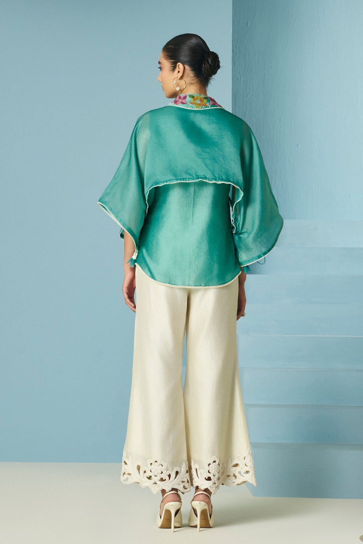 Aqua Floral Beadwork Layered Shirt