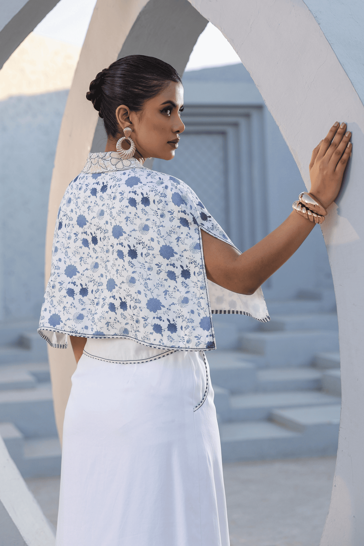 Azure Cape Style Skirt Set in White