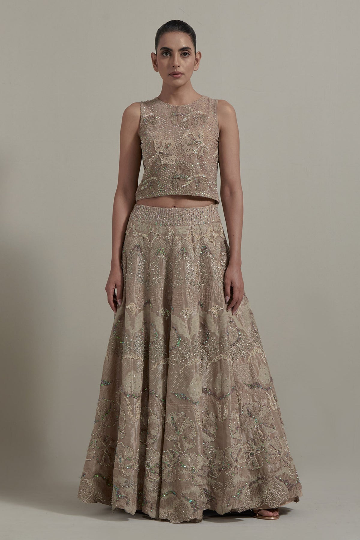 Beige Embellished Lehenga Set