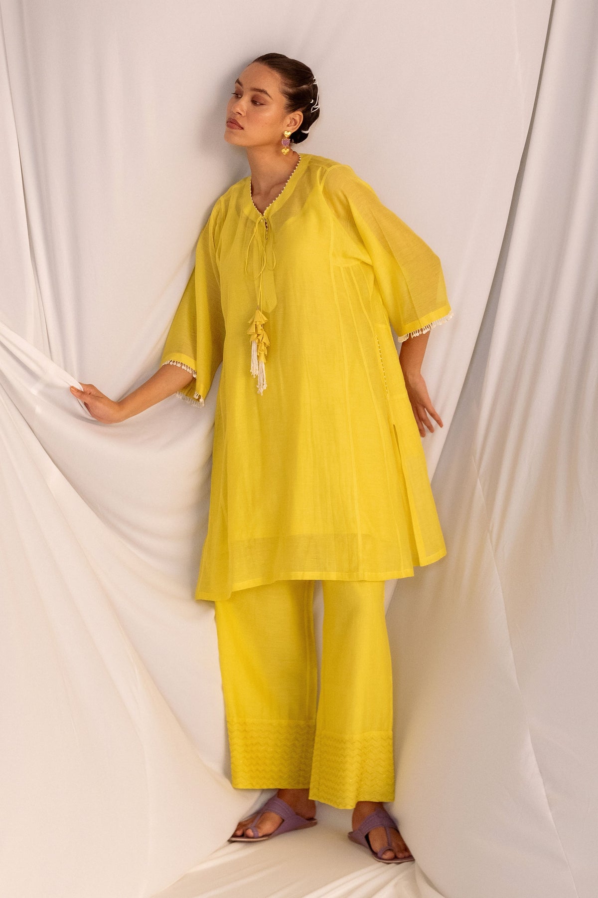 Lime Green Embroidered Tunic Set