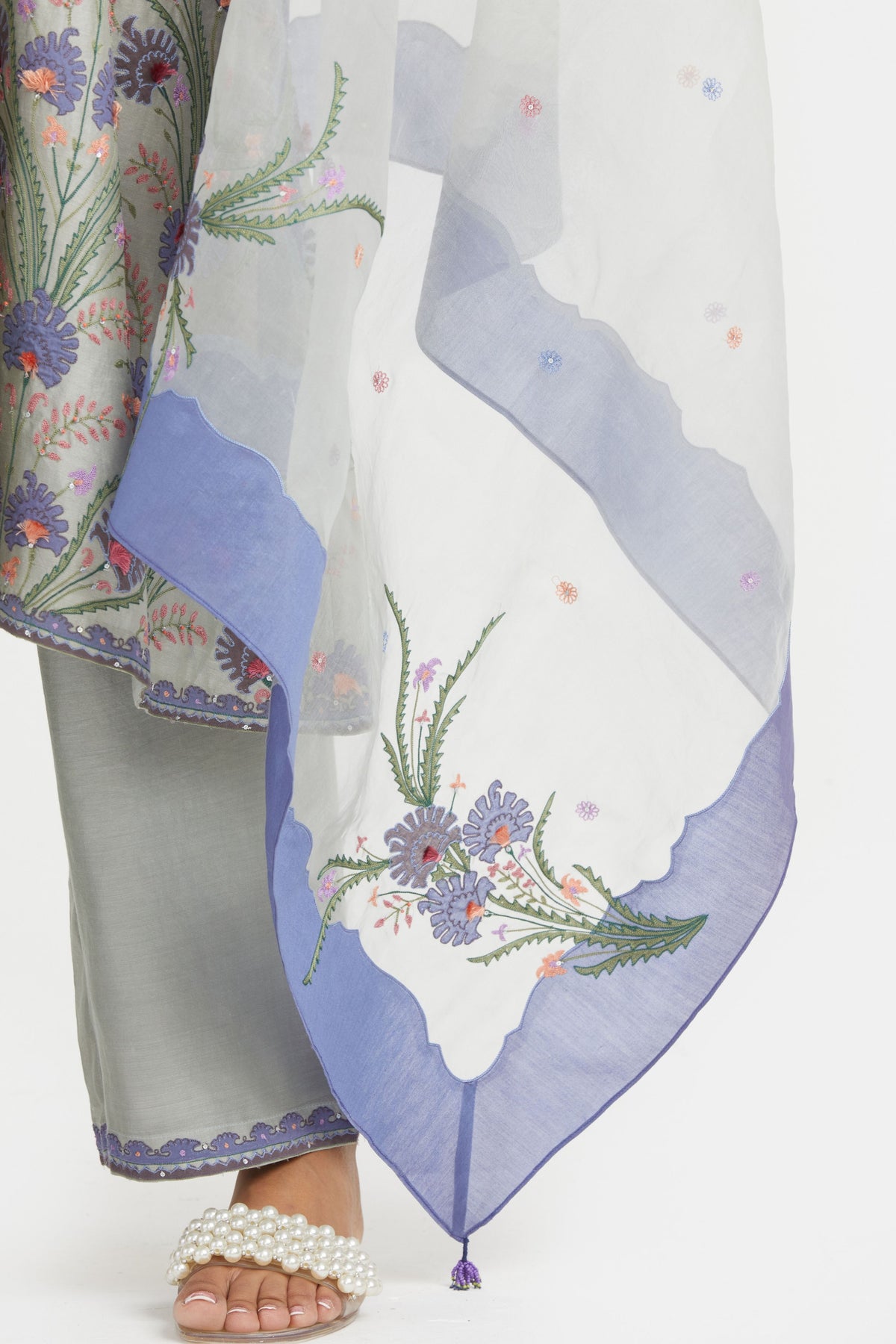 Bluish Grey Silk Kurta Set