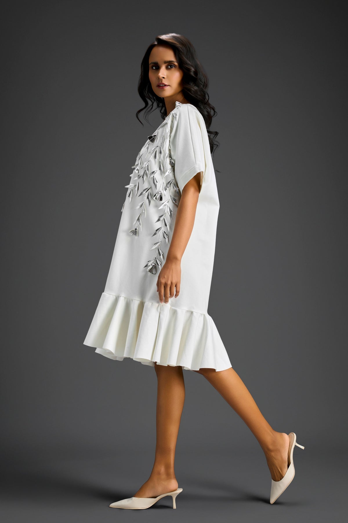 White V-neck Embroidery Dress