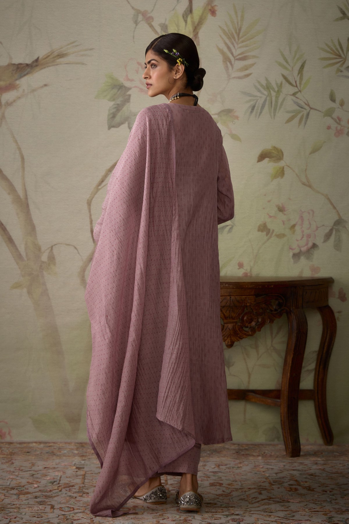 Mauve Block Printed Kurta Set