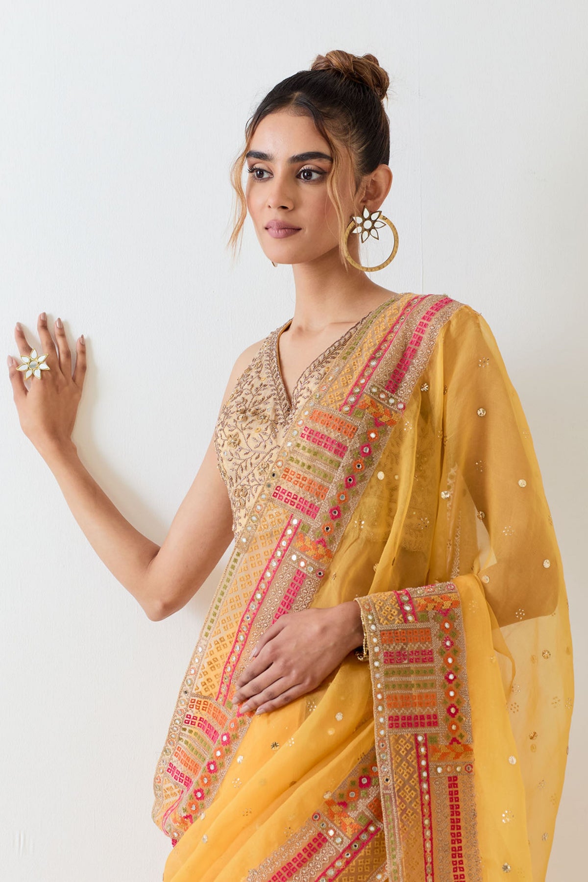 Yellow Tissue Saree Set