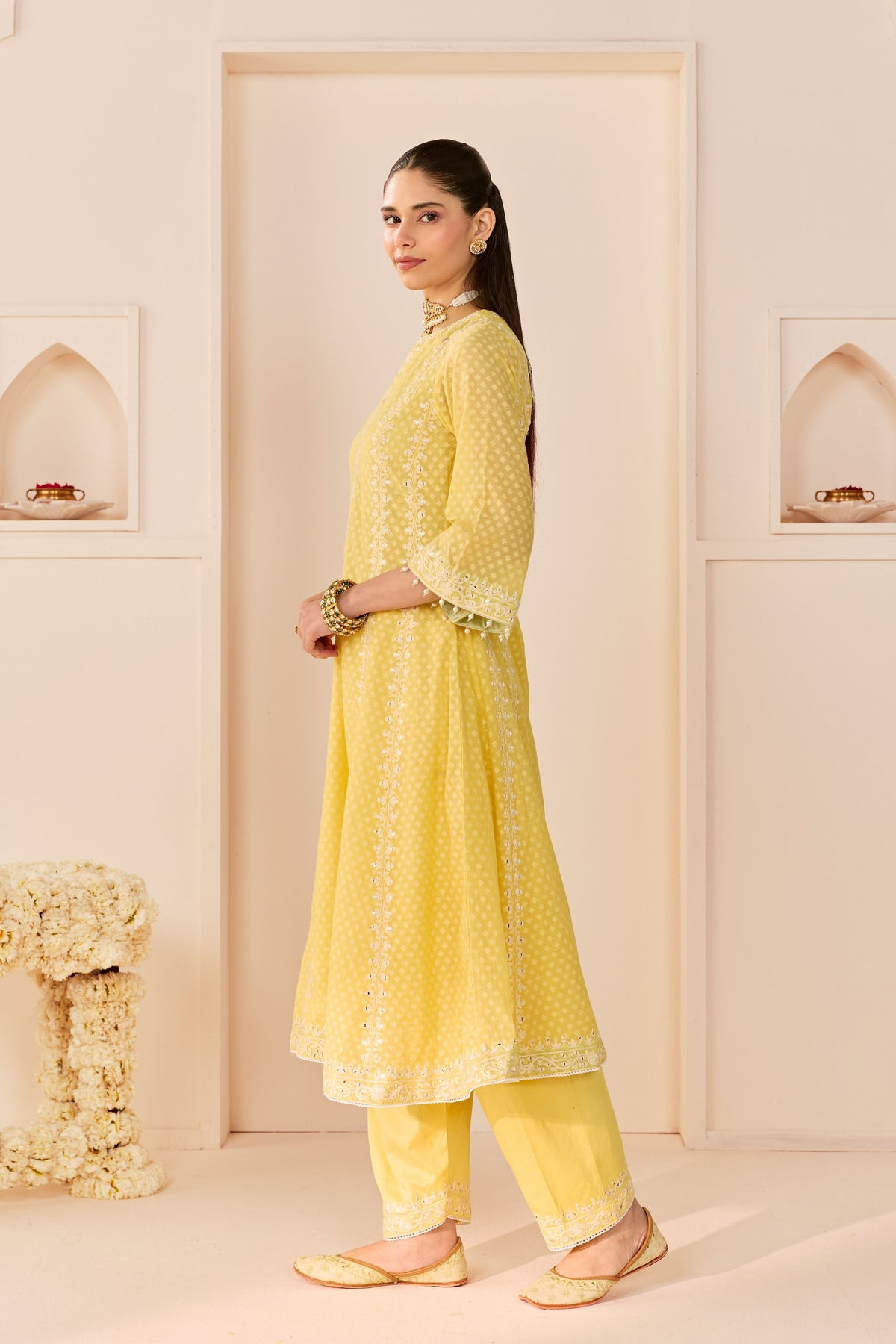 Firdaus Lemon Yellow Long Kalidaar Set